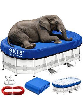 Heavy Duty 9x18FT Oval Winter Pool Cover | Waterproof, UV Protection